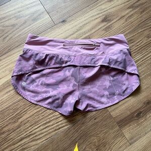 Lululemon Purple Camo Low-rise speed up shorts